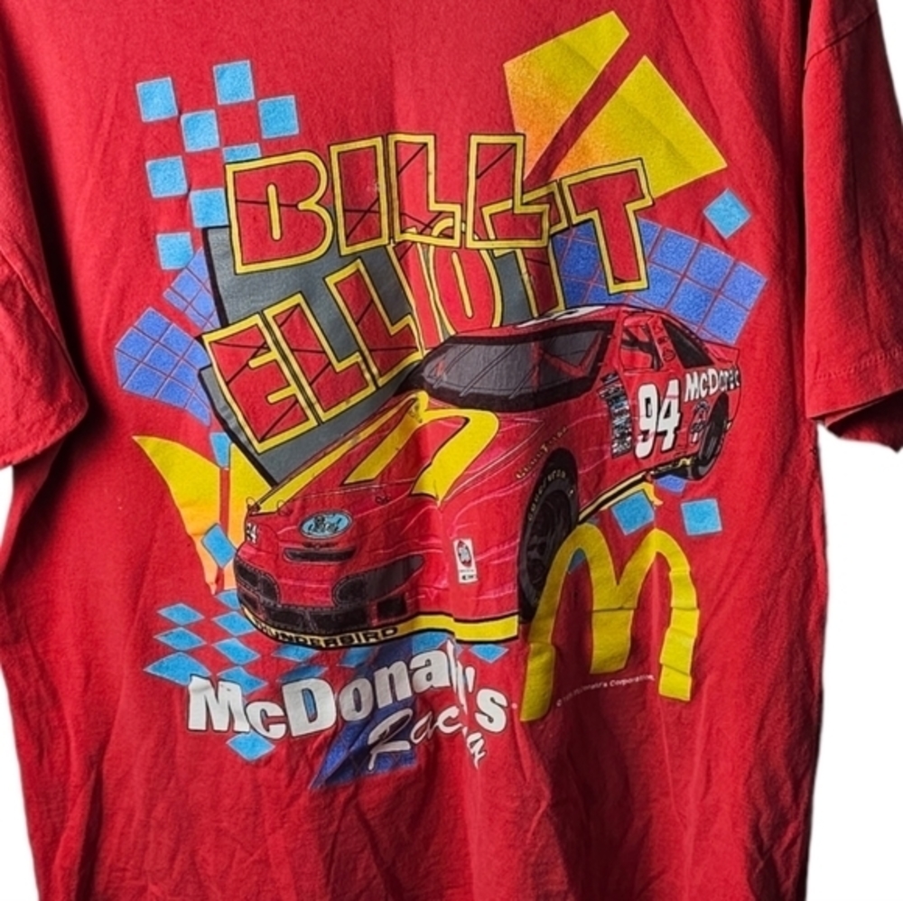 VTG 1995‎ NASCAR Red T Shirt All Over Print BILL ELLIOT McDonalds Racing Kudzu